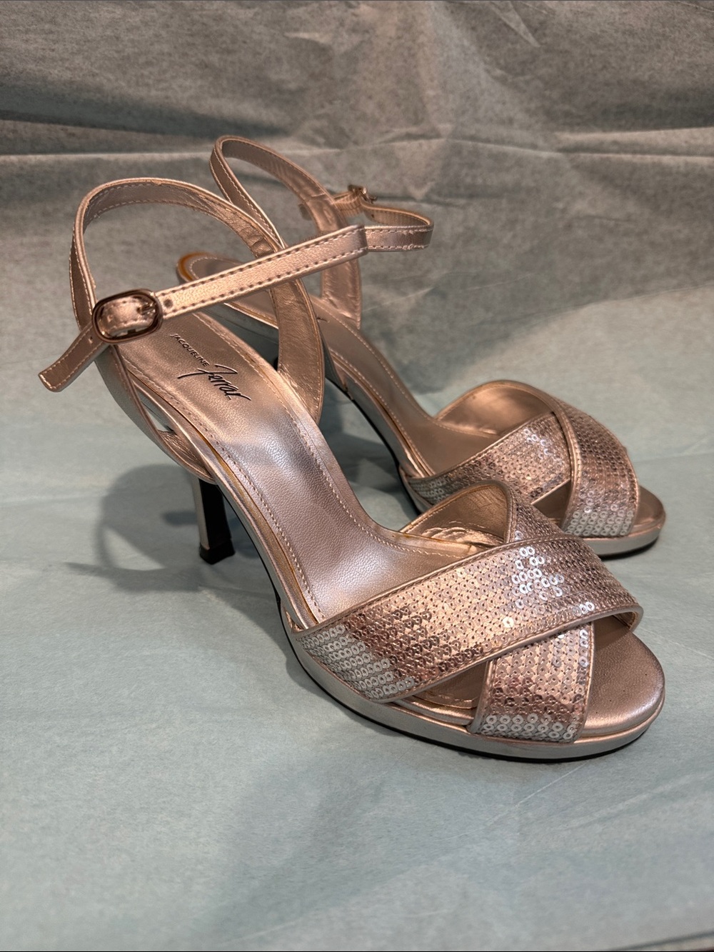 Jacqueline Ferrar Silver Sequin Crisscross Ankle-Strap Heels